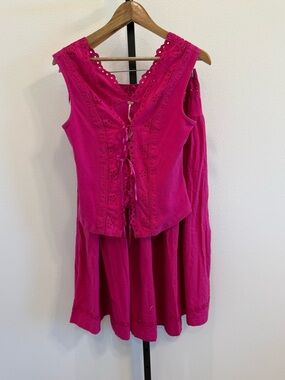 NWT Free People Gesibelle Skirt Set Very Berry Boho Eyelet Cottage Fairy Resort
